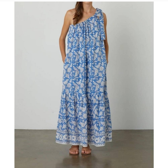 Velvet by Graham & Spencer Joanne Printed Maxi Dress Azul One Shoulder - Picture 8 of 10